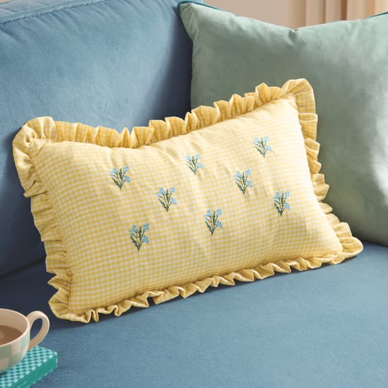 Furn Les Petite Fleurs Gingham Ruffle Polyester Filled Cushion - Image 1