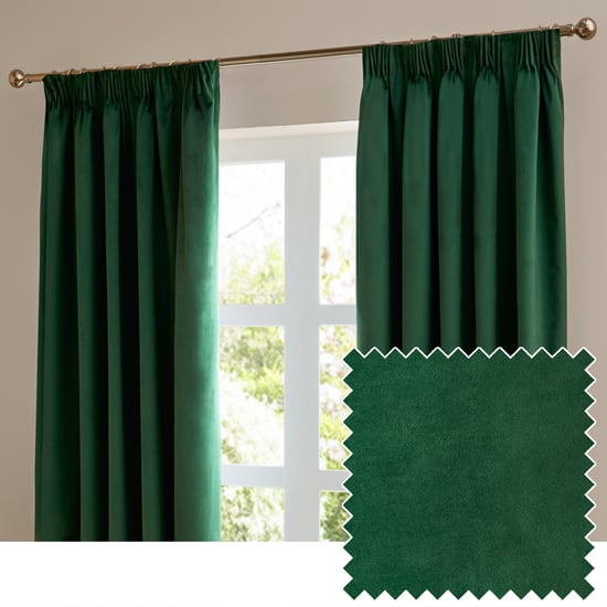 Furn The Ultimate Velvet Pencil Pleat Curtain Pair, Emerald - Image 1