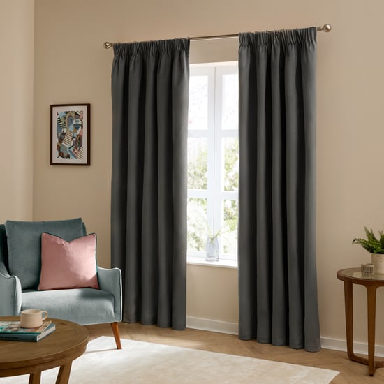 Furn The Ultimate Velvet Blackout Pencil Pleat Curtain Pair, Charcoal - Image 2