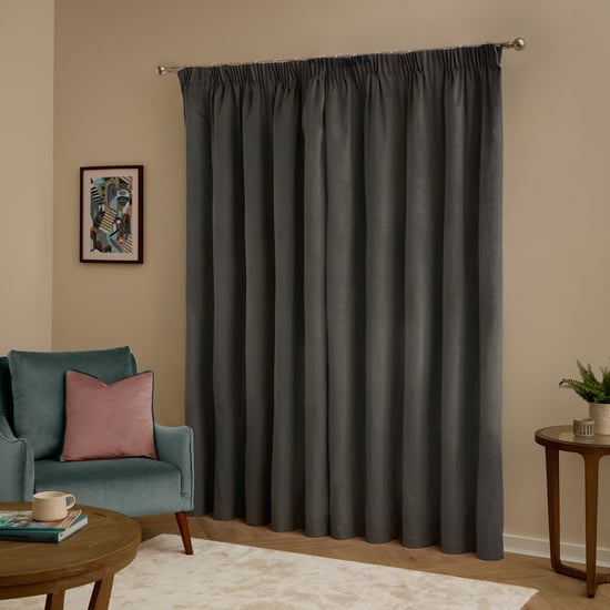 Furn The Ultimate Velvet Blackout Pencil Pleat Curtain Pair, Charcoal - Image 3