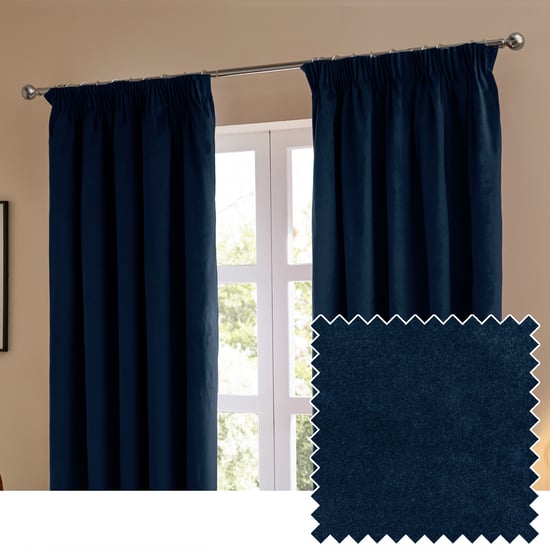Furn The Ultimate Velvet Blackout Pencil Pleat Curtain Pair, Royal - Image 1