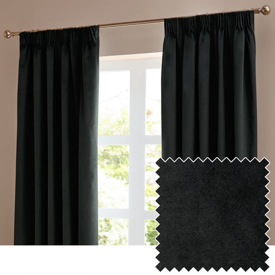Furn The Ultimate Velvet Pencil Pleat Curtain Pair, Black - Image 1