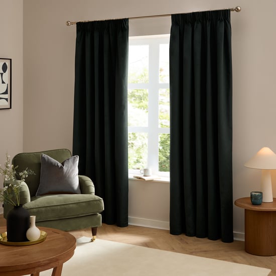 Furn The Ultimate Velvet Pencil Pleat Curtain Pair, Black - Image 2