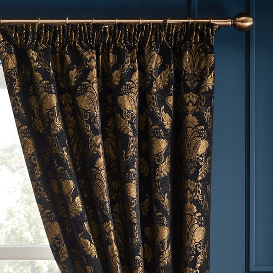 Paoletti Shiraz Floral Pencil Pleat Curtain Pair, Black - Image 3