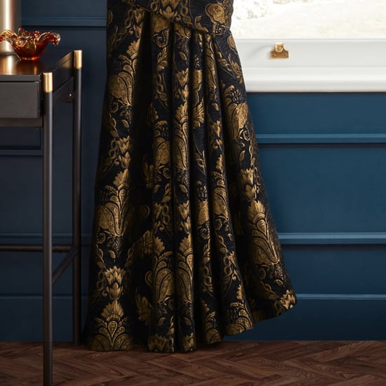 Paoletti Shiraz Floral Pencil Pleat Curtain Pair, Black - Image 4