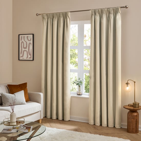 Furn The Ultimate Velvet Blackout Pencil Pleat Curtain Pair, Natural - Image 2