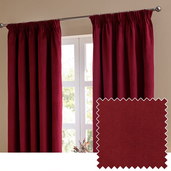 Furn The Ultimate Velvet Blackout Pencil Pleat Curtain Pair, Burgundy - Image 1