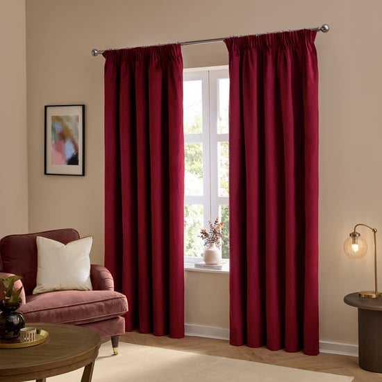 Furn The Ultimate Velvet Blackout Pencil Pleat Curtain Pair, Burgundy - Image 2