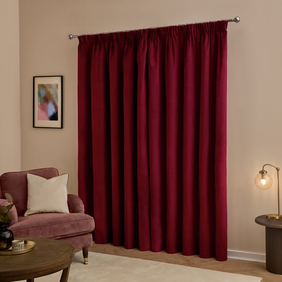 Furn The Ultimate Velvet Blackout Pencil Pleat Curtain Pair, Burgundy - Image 3