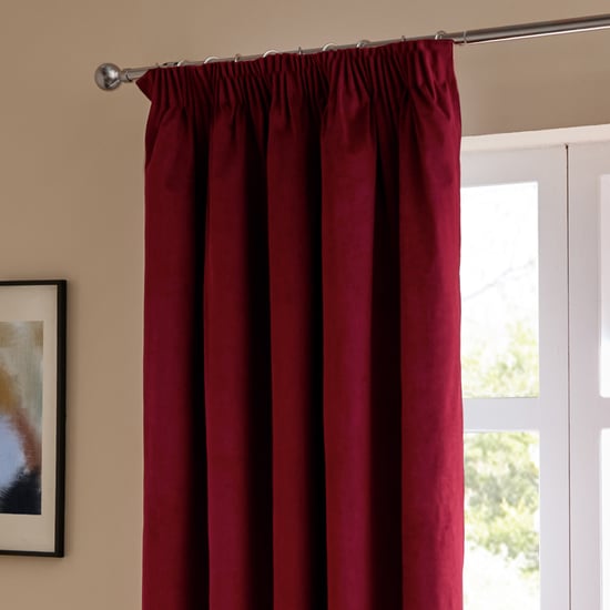 Furn The Ultimate Velvet Blackout Pencil Pleat Curtain Pair, Burgundy - Image 5
