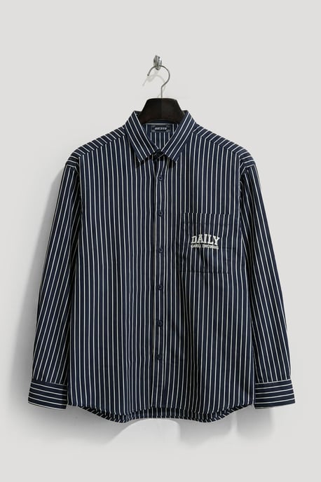 Striped Long Sleeve Shirt with Embroidery - Image 1