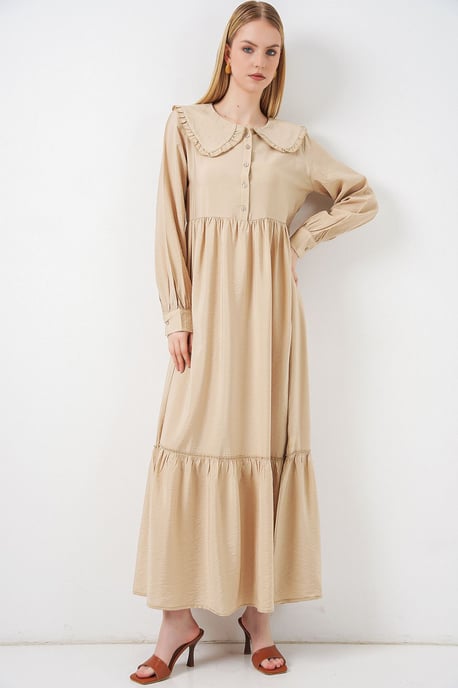 Maxi-jurk met babykraag en knoopsluiting - Image 1