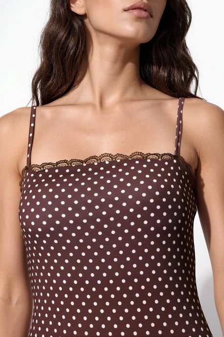 Kant Gedetailleerde Polka Dot Sandy Midi Jurk - Image 4