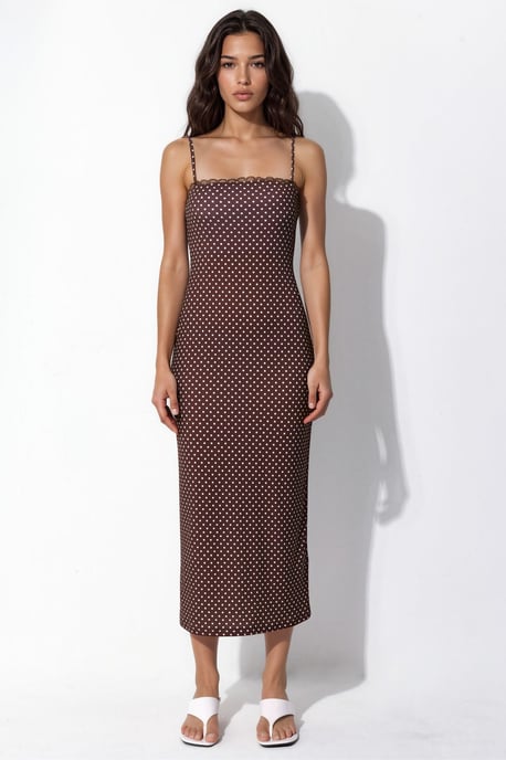 Kant Gedetailleerde Polka Dot Sandy Midi Jurk - Image 5
