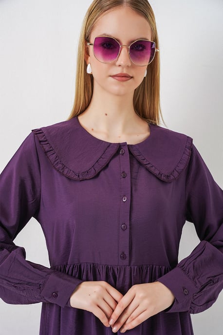 Maxi-jurk met babykraag en knoopsluiting - Image 2