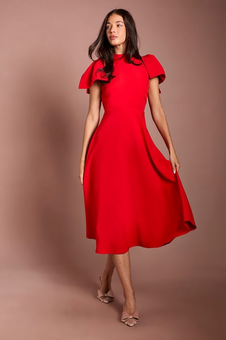 Bow Shoulder Crepe Midi Dress - Image 1