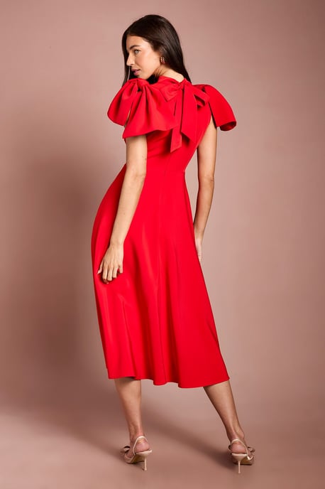 Bow Shoulder Crepe Midi Dress - Image 3