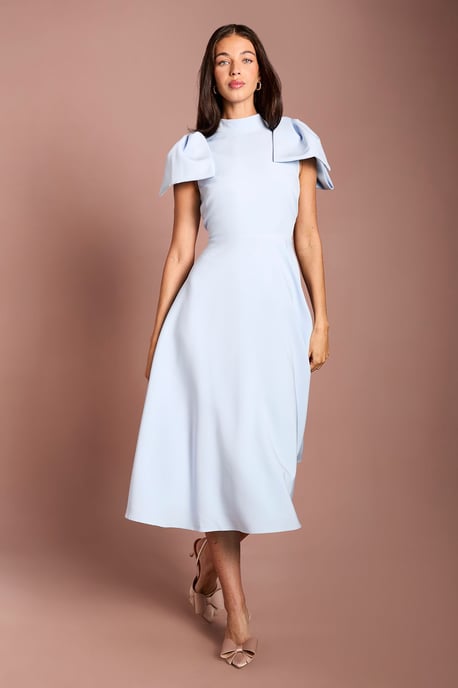 Bow Shoulder Crepe Midi Dress - Image 1