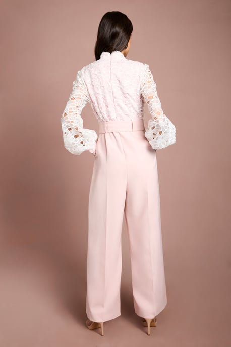 Organza Lace Belted Long Sleeve Jumpsuit - Image 3