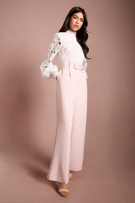 Organza Lace Belted Long Sleeve Jumpsuit - Image 4
