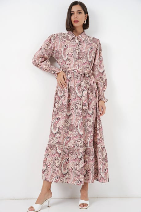 Paisley Riem Midi Hemdjurk - Image 1