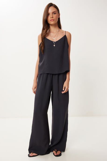 V-Neck Sleeveless Two-Piece Coord Set with Wide Leg Pants - Image 1