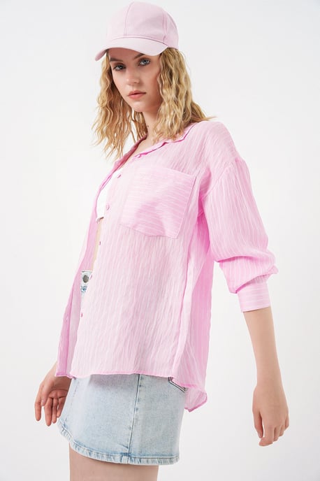 Oversized Striped Button-Front Shirt - Image 3