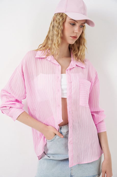 Oversized Striped Button-Front Shirt - Image 4