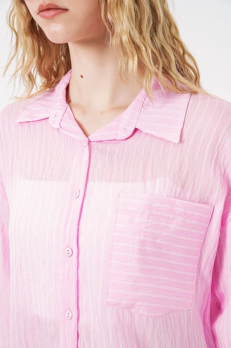 Oversized Striped Button-Front Shirt - Image 5