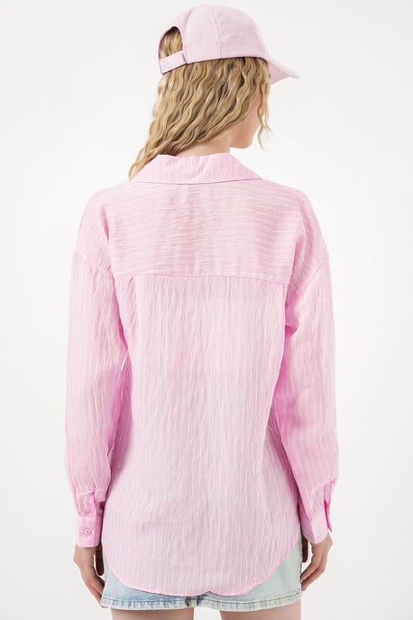 Oversized Striped Button-Front Shirt - Image 6