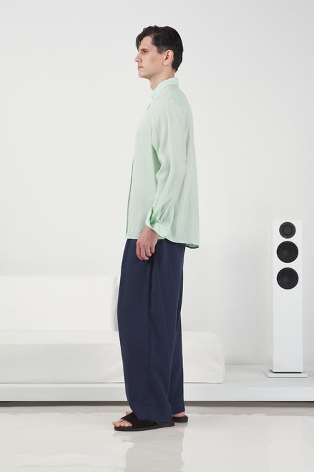 Herr Regular Fit Knappkrage Enfärgad Tencel Skjorta - Image 4