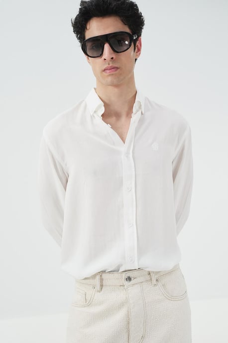 Solid Button-Up Tencel Shirt - Image 4