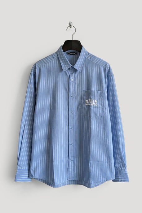 Heren Gestreepte Lange Mouwen Shirt met Borduursel - Image 1