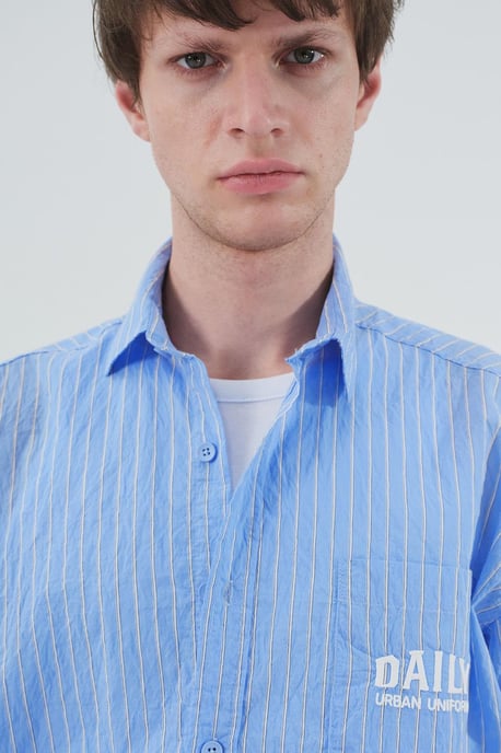 Heren Gestreepte Lange Mouwen Shirt met Borduursel - Image 4