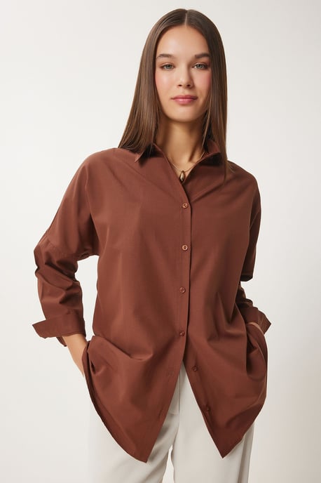Överdimensionerad poplin skjorta med knappar och långa ärmar - Image 4