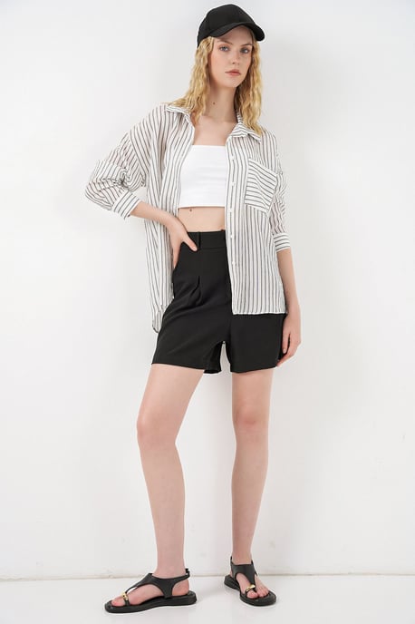 Oversized Striped Button-Front Shirt - Image 2