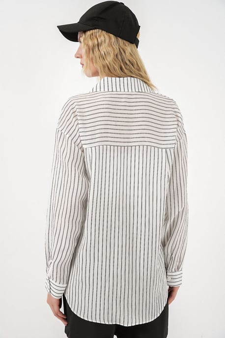 Oversized Striped Button-Front Shirt - Image 5