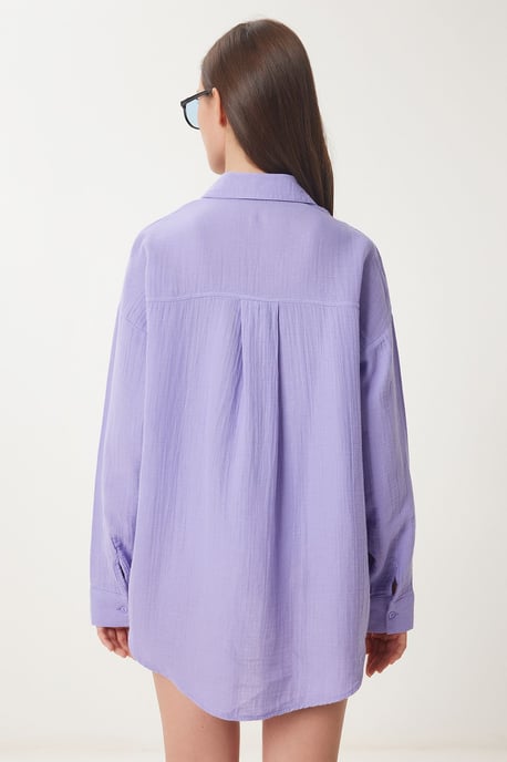 Overgrote Geweven Katoenen Shirt met Zak - Image 4