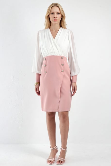 V-hals Midi Jurk met Knopdetail - Image 5