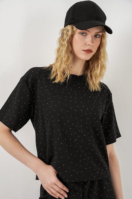 Prickig tryckt T-shirt med rund hals - Image 2