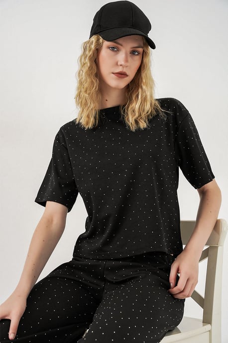Prickig tryckt T-shirt med rund hals - Image 3