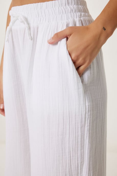 Wide Leg Drawstring Waist Pants with Binding Detail - Image 4