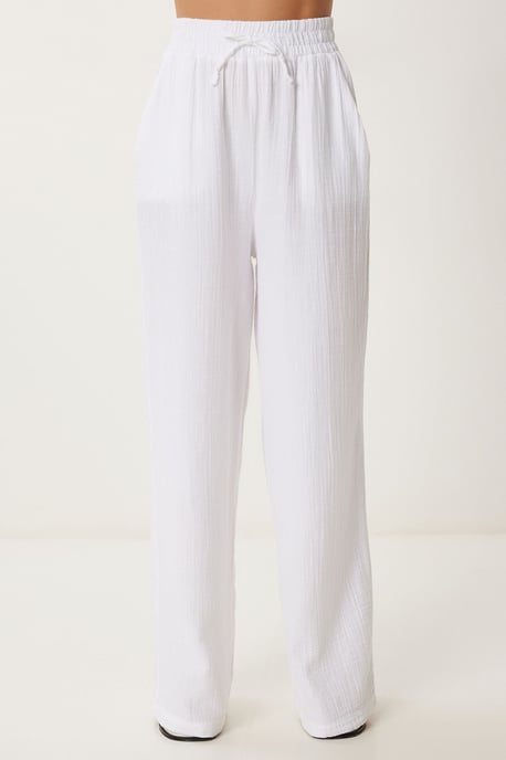 Wide Leg Drawstring Waist Pants with Binding Detail - Image 5