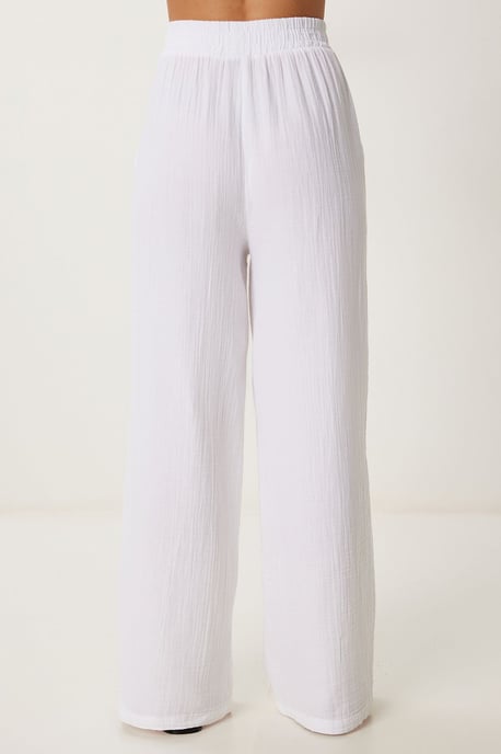 Wide Leg Drawstring Waist Pants with Binding Detail - Image 6