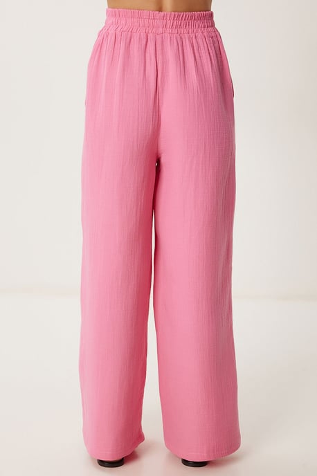 Wide Leg Drawstring Waist Pants with Binding Detail - Image 5