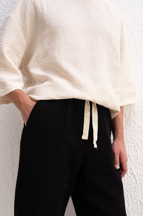 Heren katoen wijde broek met trekkoord in de taille - Image 2