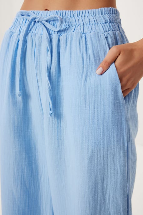 Wide Leg Drawstring Waist Pants with Binding Detail - Image 5