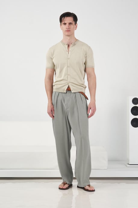 Heren Midden Taille Brede Pijpen Geplooide Broek - Image 1