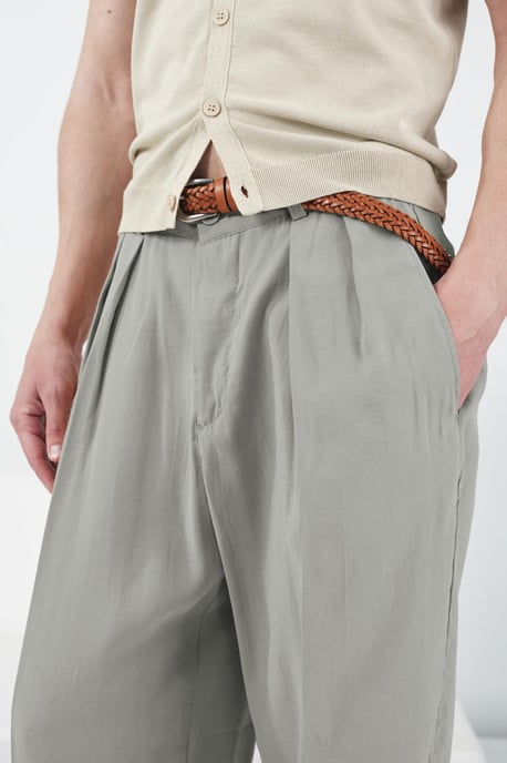 Heren Midden Taille Brede Pijpen Geplooide Broek - Image 2