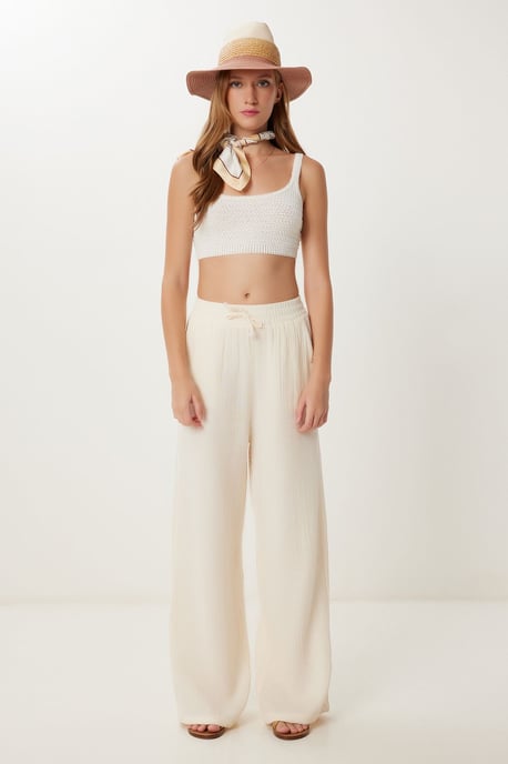 Wide Leg Drawstring Waist Pants with Binding Detail - Image 2